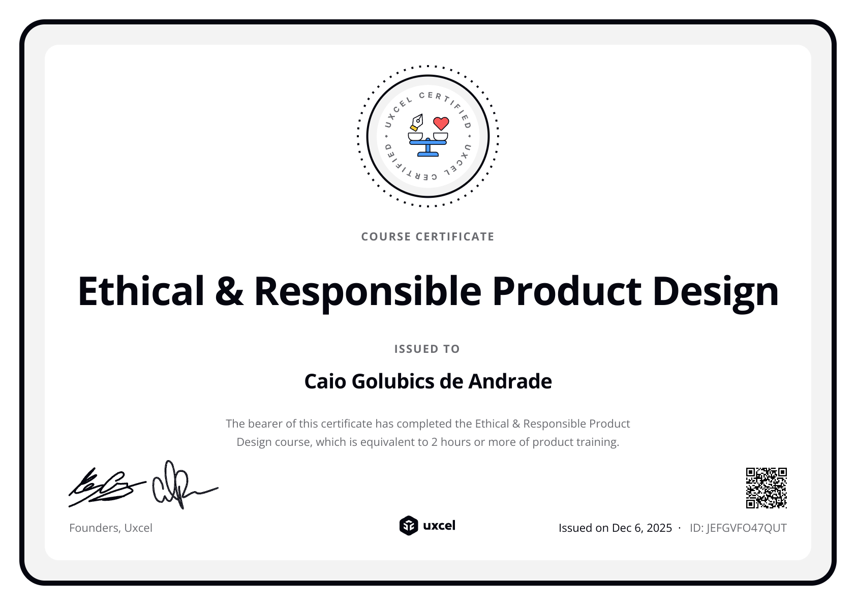 Caio Andrade's certificate
